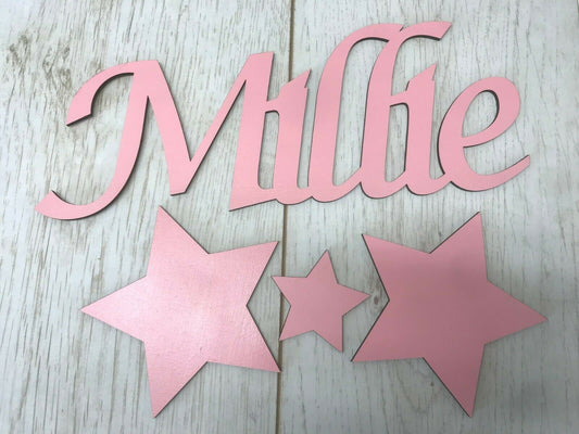 Wooden name with stars - Ideal for Toy Boxes - Script name