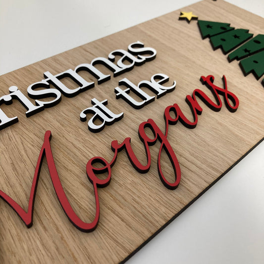 Christmas tree sign with family name